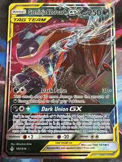 Pokemon Unbroken Bonds Greninja & Zoroark GX Holo Card 107/214 Nm - Image 1