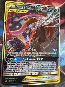 Pokemon Unbroken Bonds Greninja & Zoroark GX Holo Card 107/214 Nm - Image 2