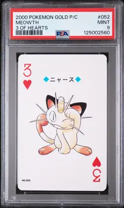 2000 POKEMON GOLD VERSION PLAYING CARDS 3 OF HEARTS #052 MEOWTH PSA 9 - Image 1