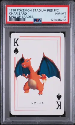 1998 POKEMON STADIUM RED VERSION PLAYING CARDS KING OF SPADES CHARIZARD PSA 8 - Image 1