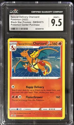 CGC 9.5 MINT+ Special Delivery Charizard SWSH075 HOLO PROMO Pokemon CENTER Card - Image 1