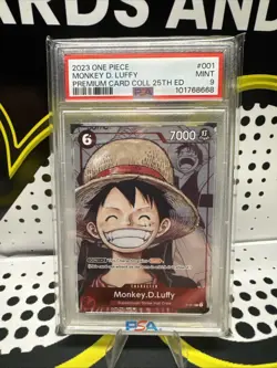 2023 ONE PIECE PREM BANDAI PREM CARD COLL 25TH ED #001 MONKEY D. LUFFY PSA 9 - Image 1