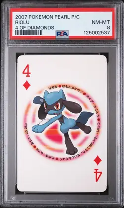 2007 POKEMON PEARL VERSION PLAYING CARDS 4 OF DIAMONDS RIOLU PSA 8 - Image 1