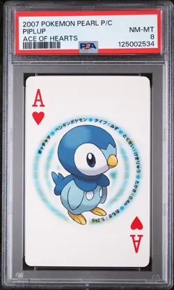 2007 POKEMON PEARL VERSION PLAYING CARDS ACE OF HEARTS PIPLUP PSA 8 - Image 1