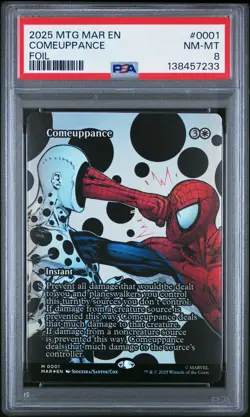 2025 MTG MARVEL'S SPIDER-MAN: SOURCE MATERIAL FOIL #0001 COMEUPPANCE PSA 8 - Image 1