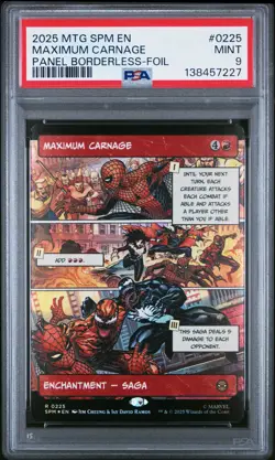 2025 MTG MARVEL'S SPIDER-MAN PANEL BORDERLESS-FOIL #0225 MAXIMUM CARNAGE PSA 9 - Image 1
