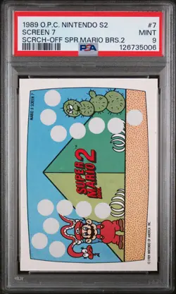 1989 O-PEE-CHEE NINTENDO SER 2 SCRATCH-OFF SUPER MARIO BROS. 2 #7 SCREEN 7 PSA 9 - Image 1