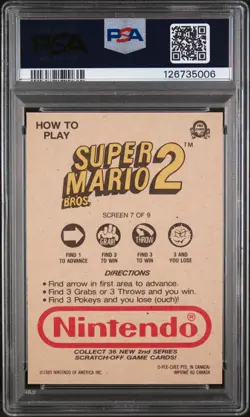 1989 O-PEE-CHEE NINTENDO SER 2 SCRATCH-OFF SUPER MARIO BROS. 2 #7 SCREEN 7 PSA 9 - Image 2