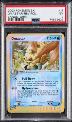 2003 POKEMON EX SANDSTORM #19 OMASTAR-REVERSE FOIL PSA 7 - Image 1