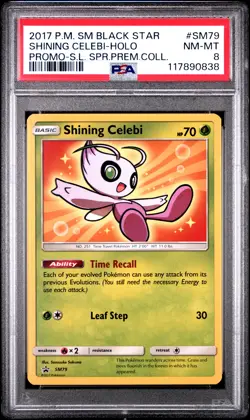 2017 POKEMON SM BLACK STAR PROMO #SM79 SHINING CELEBI-HOLO PSA 8 - Image 1