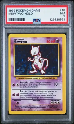 1999 POKEMON BASE SET UNLIMITED #10 MEWTWO-HOLO PSA 7 - Image 1