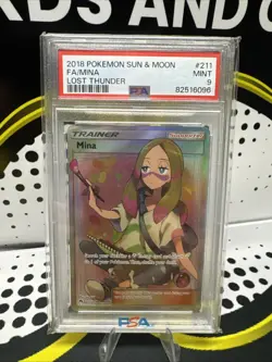 2018 POKEMON SUN & MOON LOST THUNDER #211 FULL ART/MINA PSA 9 - Image 1