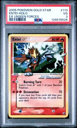 2005 POKEMON EX UNSEEN FORCES GOLD STAR #113 ENTEI-HOLO PSA 3 - Image 1