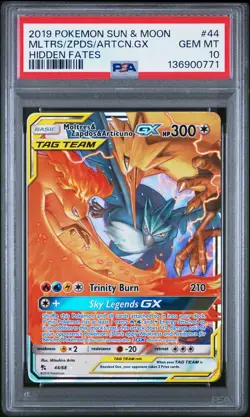 2019 POKEMON SUN & MOON HIDDEN FATES #44 MOLTRES & ZAPDOS & ARTICUNO GX PSA 10 - Image 1