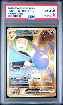 2025 POKEMON DRI EN-DESTINED RIVALS HYPER RARE TEAM ROCKET'S CROBAT EX PSA 10 - Image 1
