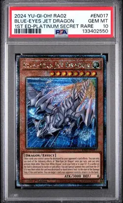 2024 Yu-Gi-Oh! RA02 Blue-Eyes Jet Dragon 1st Edition Platinum Secret Rare PSA 10 - Image 1