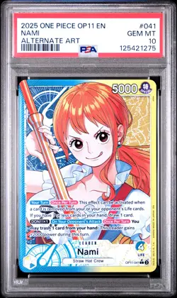 2025 ONE PIECE OP11-A FIST OF DIVINE SPEED ALTERNATE ART #041 NAMI PSA 10 - Image 1
