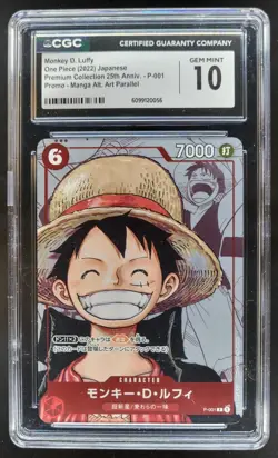 2022 ONE PIECE CCG JAPANESE MONKEY D. LUFFY MANGA ALT ART P-001 CGC 10 B PT - Image 1