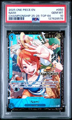 2025 ONE PIECE PROMOS CHAMP 25-26-TOP 64 #050 NAMI PSA 10 - Image 1
