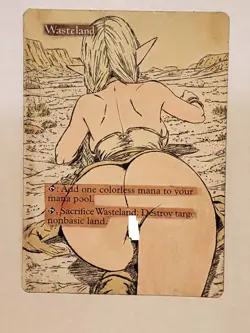Hand Painted Altered Art Mtg land card Anime girl Wasteland Censored - Image 1