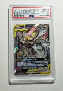 2019 POKEMON TAG TEAM TINS PROMO #SM168 FULL ART/PIKACHU & ZEKROM GX PSA 10 - Image 2