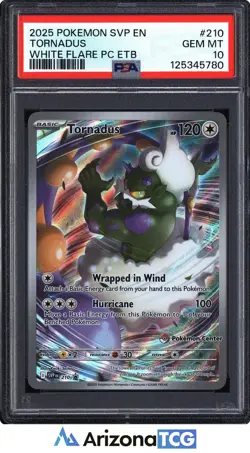 Pokemon 2025 Tornadus 210 Pokemon Center Stamp White Flare PC ETB GEM MT PSA 10 - Image 1