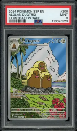 2024 Pokemon Surging Sparks 208 Alolan Dugtrio Illustration Rare PSA 9 Mint - Image 2