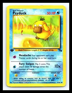 💥 Psyduck 1st Edition Stamp Fossil Rare Non Holo Pokemon 1999 Vintage # 53/62 - Image 1