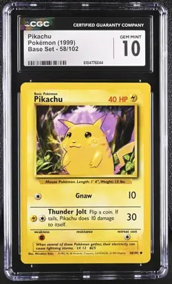 Pokemon Pikachu (1999) Base Set 58/102 CGC 10 - Image 1