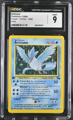 CGC 9 MINT - Articuno 2/62 Fossil Holo 1st Edition - 1999 Pokemon - Image 1