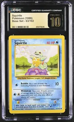 Pokemon Squirtle (1999) Base Set 63/102 CGC PRISTINE 10 - Image 1