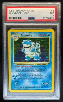 1999 Pokemon Unlimited Blastoise Rare Holo #2/102 PSA 7 - Image 1