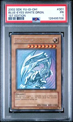 2002 YU-GI-OH! STARTER DECK: KAIBA 1ST EDITION #001 BLUE-EYES WHITE DRAGON PSA 1 - Image 1