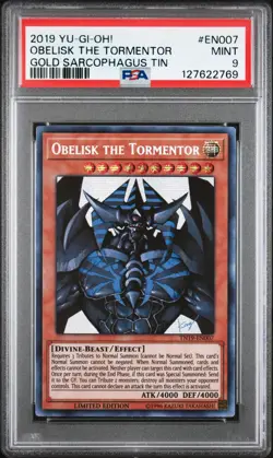 2019 YU-GI-OH! GOLD SARCOPHAGUS TIN #EN007 OBELISK THE TORMENTOR PSA 9 - Image 1