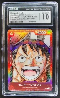 2022 ONE PIECE CCG JAPANESE MONKEY D. LUFFY FILM RED ALT ART P-022 CGC 10 B PT - Image 1