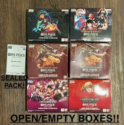EMPTY! One Piece TCG 2x OP02 PARAMOUNT WAR, OP06 OP09 OP11 OP13 & OP02 Rev Pack - Image 1