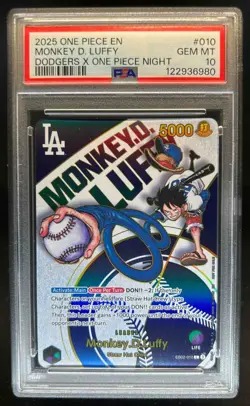 2025 One Piece EN Monkey D. Luffy Dodgers X One Piece Night #010 PSA 10 Gem Mint - Image 1