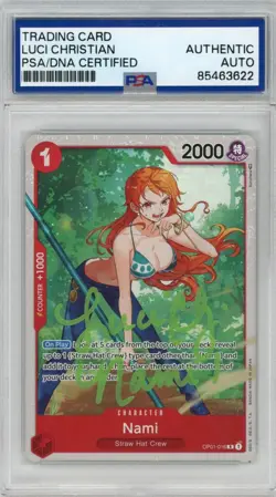 PSA Auth. Signed Luci Christian Nami OP01-016 (Ultra Deck: The Three Captains) - Image 1