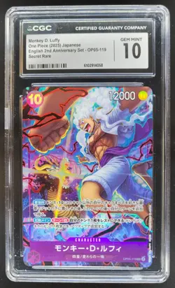 2025 ONE PIECE CCG JAPANESE MONKEY D. LUFFY SECRET RARE OP05-119 CGC 10 B PT - Image 1