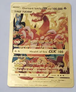 Pokemon Charizard Family GX Tag Team 998hp Gold Foil Fan Art Collector Card TCG - Image 1