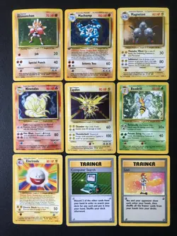 Base Set 9 holo/rare Pokemon cards Hitmonchan Machamp Magneton Ninetales Zapdos - Image 1