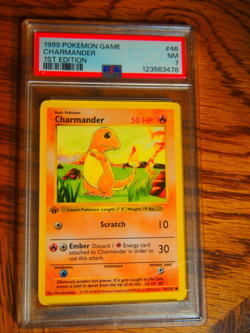 Pokemon 1999 1st Edition Shadowless Base Charmander common card, PSA 7 - Image 1