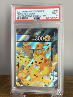 2021 POKEMON SWSH BLACK STAR PROMO CELEBRATIONS COLL #140 PIKACHU V-UNION PSA 9 - Image 1