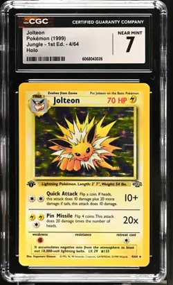 POKEMON CGC 7 NM Jolteon 4/64 1999 Jungle - 1st Edition Rare Holo *3026 - Image 1