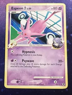 Pokemon TCG 2009 - Espeon LV 55. - Rising Rivals 18/111 - Rare -Regular - MP - Image 1