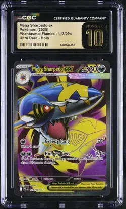 Pokemon Mega Sharpedo ex (2025) Phantasmal Flames 113/094 CGC PRISTINE 10 - Image 1