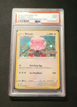 PSA 9 Pokemon 2022 Pokemon Go Blissey #052 Cosmos Holo Tin Promo 052/078 Swirls - Image 1