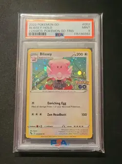 PSA 9 Pokemon 2022 Pokemon Go Blissey #052 Cosmos Holo Tin Promo 052/078 Swirls - Image 3