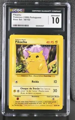 Pokemon 1999 Pikachu Portuguese Base Set 58/102 CGC 10 - Image 1
