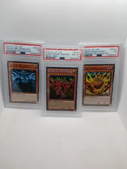 2016 YUGIOH PSA SLAB LOT X3 FOIL LEGENDARY MEGA TINS EXODIA OBELISK SLIFER - Image 1